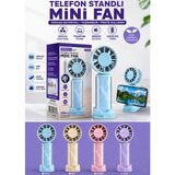 Azurtech Telefon Standlı Mini Fan 300 Mah Şarjlı Taşınabilir Vantilatör – Katlanabilir, Sessiz, USB Şarjlı El Fanı - Mor