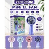 Azurtech Type-C Şarjlı Mini El Fanı 300 Mah – 3 Kademeli, Taşınabilir, Sessiz USB Vantilatör (AUFN06) - Mor