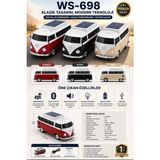 Azurtech WS-698 Retro Volkswagen Minibüs Bluetooth Hoparlör – Güneş Panelli LED Işıklı Taşınabilir Speaker - Bej