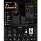 Azurtech X9 Akıllı Görüntülü Kapı Zili 1080P Hd Wifi Kablosuz Video Doorbell Gece Görüşlü Çift Yönlü Sesli - siyah