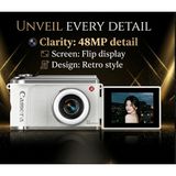 Azurtech Yeni 2.4 Inç IPS Ekran Çift Lensli Ccd Çocuk Kamerası Kapaklı 1080P 720P 48MP Vlog Çekimi Kayıt Retro Kamera - Beyaz