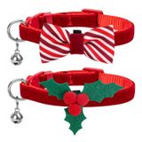 azuza Noel Yavru Kedi Yaka Çan 2 Paket Noel Yavru Papyon Holly Tasarımlı Ayrılabilir Yavru Kedi Yaka Boyutu 6 "- 8" arasında ayarlanabilir