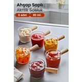 AzzaWood 6 lı Ahşap Saplı Mika Reçellik Sosluk Sofra Sunum Kahvaltı Seti - 80 ml