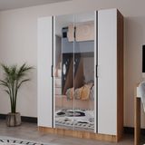 Azzuri Furniture Azzuri Piyano 4 Kapaklı Dolap Genç Odası-Çocuk Odası Gardırop Meşe Beyaz Aynalı - Meşe - Beyaz