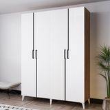 Azzuri Furniture Mezzo 140 cm 4 Kapaklı Genç Odası Dolabı-Gardırop-Dolap Meşe Beyaz AZR14090 - Atlantik Çam - Beyaz
