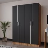 Azzuri Furniture Piyano 4 Kapaklı Dolap Genç Odası-Çocuk Odası Gardırop Antrasit-Atlantik Çam - Atlantik Çam - Antrasit