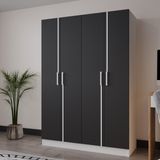 Azzuri Furniture Piyano 4 Kapaklı Dolap Genç Odası-Çocuk Odası Gardırop Antrasit-Beyaz - Antrasit - Beyaz