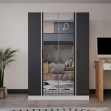 Azzuri Furniture Piyano 4 Kapaklı Dolap Genç Odası-Çocuk Odası Gardırop Antrasit Beyaz Aynalı