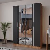 Azzuri Furniture Piyano 4 Kapaklı Dolap Genç Odası-Çocuk Odası Gardırop Antrasit Meşe Aynalı - Atlantik Çam - Antrasit