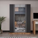 Azzuri Furniture Piyano 4 Kapaklı Dolap Genç Odası-Çocuk Odası Gardırop Antrasit Meşe Aynalı
