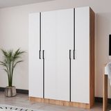 Azzuri Furniture Piyano 4 Kapaklı Dolap Genç Odası-Çocuk Odası Gardırop Meşe Beyaz - Atlantik Çam - Beyaz