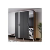 AZZURİ MEZZO 140 cm 4 Kapaklı Aynalı Genç Odası Dolabı-Gardırop-Dolap Antrasit MEŞE AZR14049