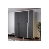 AZZURİ MEZZO 140 cm 4 Kapaklı Genç Odası Dolabı-Gardırop-Dolap Antrasit Beyaz AZR14080