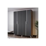 AZZURİ MEZZO 140 cm 4 Kapaklı Genç Odası Dolabı-Gardırop-Dolap Antrasit MEŞE AZR14080
