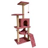 B-07 Hamakli Yuvali Lux Kedi Tirmalama Oyun Evi- Gul Kurusu