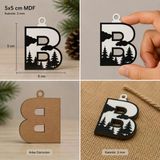 B Harf Yılbaşı Süsü – Mdf Çam Ağacı Desenli Asılabilir Dekor (5X5 Cm)
