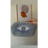 B Made Göz İşlemeli Gold Parlak Clutch Çanta