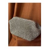B Made Metalik Gri Clutch Çanta