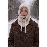 B2K FASHION Krem Buklet Yumoş Triko Balaklava Bere Şapka Boyunluk