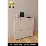 B3 Concept 4 Kapaklı 4 Raflı 1. Kalite Ayakkabılık Kapalı Çok Amaçlı Düşer Kapaklı Modern Ayakkabı Dolabı Bej