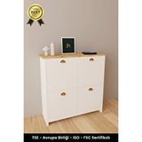 B3 Concept 4 Kapaklı 4 Raflı 1. Kalite Ayakkabılık Kapalı Çok Amaçlı Kapaklı Modern Ayakkabı Dolabı Beyaz