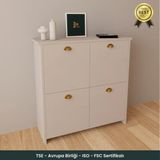 B3CONCEPT 4 Kapaklı 4 Raflı Ayakkabılık Kapalı Çok Amaçlı Kapaklı Modern Ayakkabı Dolabı - Bej