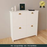 B3CONCEPT 4 Kapaklı 4 Raflı Ayakkabılık Kapalı Çok Amaçlı Kapaklı Modern Ayakkabı Dolabı - Beyaz