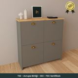 B3CONCEPT 4 Kapaklı 4 Raflı Ayakkabılık Kapalı Çok Amaçlı Kapaklı Modern Ayakkabı Dolabı - Gri - Meşe