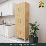 B3CONCEPT Geniş Hacimli 6 Kapaklı 6 Raflı Çok Amaçlı - Kolay Kurulum - Mutfak Balkon Banyo Erzak Kiler Dolabı - Safir Meşe