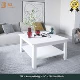 B3CONCEPT Nort Serisi Modern Dekoratif Raflı Kare Salon Orta Sehpa Beyaz
