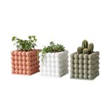 B4U Modern Bubble Tasarım 3'lü Dekoratif Saksı Seti, 3D Baskı, Toprak Tonu-Beyaz-Sage Yeşili, Minimalist