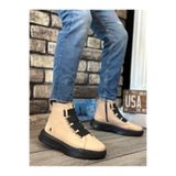 BA0142 Bantlı Erkek Yüksek Taban Krem Spor Bot BA0142-KRM