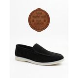 BA0252%100 İçi Dışı Hakiki Deri Erkek Siyah Süet Casual Loafer Termo Taban Ayakkabı