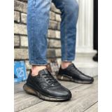 BA0324 İçi Dışı Hakiki Deri Rahat Taban Siyah Sneakers Casual Erkek Ayakkabı