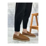 BA0359 BOA Doğal Deri Tozu Bağcıksız Kauçuk El Yapımı Espadril Taban Taba Renk Erkek Ayakkabı OZNBA0359