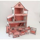 BAAÇ 60 cm Ahşap Oyun Evi – İsimli, Işıklı, Mobilyalı, Hediyeli, Desensiz, 3 Yaş ve Üzeri Çocuklar İçin