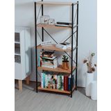 Bab Home Dekoratif 5 Raflı Metal Kitaplık Dosya Kitap Rafı Ofis Salon Raf Atlantik Çam