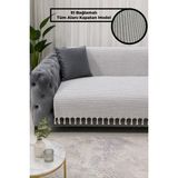 Babada Home Yvz | El Bağlamalı Pamuklu Dokulu, Kaymaz Çok Amaçlı Bohem Koltuk Örtüsü Yıkanabilir Tekli&ikili&üçlü 180X210 Modern Çekyat Örtüsü, Berjer Örtüsü, Koltuk Şalı Gri - 180 x 210 cm