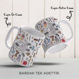 Babalar Günü Kişiye Özel Isimli, 3D Tasarımlı, Hediye Porselen Kupa - Beyaz - Gri - 330 ml