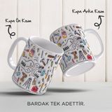 Babalar Günü Kişiye Özel Isimli, 3D Tasarımlı, Hediye Porselen Kupa - Beyaz - Krem - 330 ml