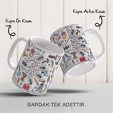 Babalar Günü Kişiye Özel Isimli, 3D Tasarımlı, Hediye Porselen Kupa - Beyaz - Krem - Siyah - 330 ml