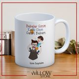 Babalar Günü Temalı Isimli Kişiye Özel Seramik Kupa Bardak-24 - 001 - Beyaz - 330 ml