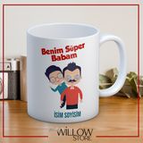 Babalar Günü Temalı Isimli Kişiye Özel Seramik Kupa Bardak-36 - 001 - Beyaz - 330 ml