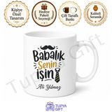Babalık Senin İşin Yazılı Esprili Kupa Bardak Babalar Günü Hediyesi