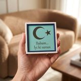 Babam İyi ki Varsın Yazılı Modern Hediye, Ev ve Ofis İçin Ay Yıldız Tasarımlı 10x10 cm Minyatür Obje