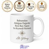 Babamdan Aldığım Değerler Yazılı Kupa Bardak Babalar Günü Hediye