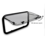 Babarvy Amortisörlü Karavan Penceresi & Karavan Camı 110X45 cm 90° Açılır (Beyaz) Perde-Sineklik Dahil