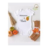 Babasının Balı Kovan Desenli Organik Kısa Kol Çıtçıtlı Bebek Body, 3 Yaş