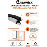 Babawick Epdm Kauçuk Gri Kaplamalı Yağlı Tadilat Contası Kar-01 Ado-04 Uzun Ömürlü Kapı Pencere Fitili - 25 Metre
