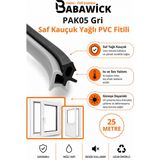 Babawick PAK05 Profesyonel Yağlı Saf Kauçuk Pvc Kapı Pencere Fitili Siyah-Gri Izolasyon Contası - 25 Metre